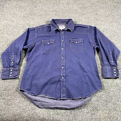 Vintage 90s Wrangler Rugged Wear Mens XL Long Sleeve Pearl Snap Denim Shirt Y2K • $27