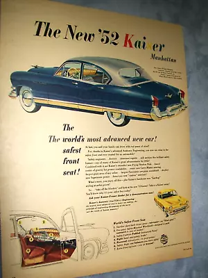 1952 Kaiser-Frazer Manhattan Newspaper-mag Car Ad -  World's Safest Front Seat  • $7.95