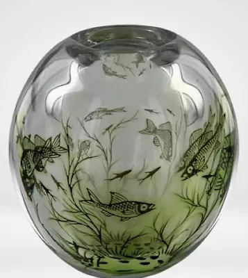 Very Rare Vintage Orrefors Graal Round Fish Vase By Edward Hald • $795