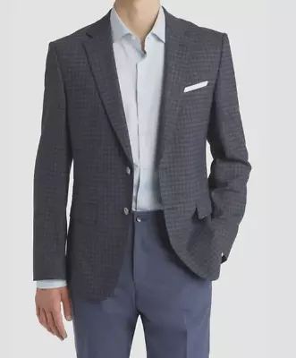 2023 HUGO BOSS Hutsons Gray Gingham Gun Check Sport Coat Suit Blazer 38R Wool • $39.99