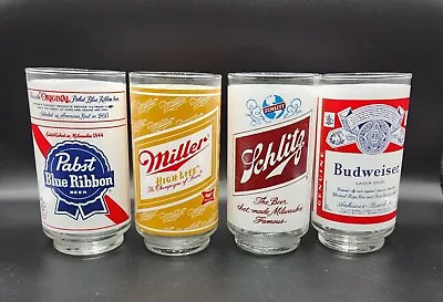 Lot Of 4 - Vintage Beer Glasses Budweiser Schlitz Pabst & Miller • $24.95