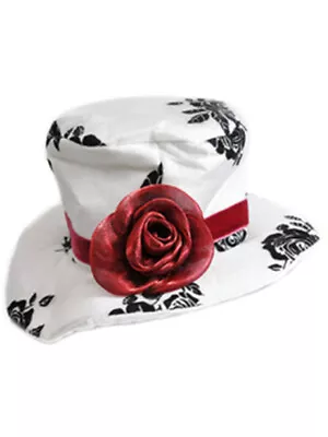 Women's Deluxe White Paisley Mini Top Hat With Red Rose • $13.98