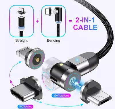 £2.20 • Buy Magnetic Cable Fast Charging Micro USB Type C Connector Mobile Phone 1m Black
