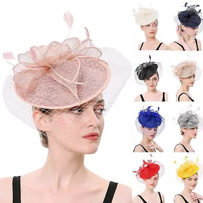 Women's Fashion Fascinator Hat Headband Veil Hat Feather Mesh Wedding Party Hat • $23.54