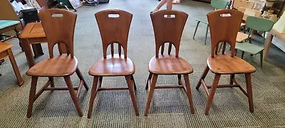 Set Of 4 Mid-Century Modern Solid Wood Sculptural Craft Rustic Dining Chairs • $250