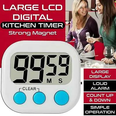 Digital Large Clock  Kitchen Cooking Timer Count-Down Up Loud LCD Alarm Magnetic • £3.95