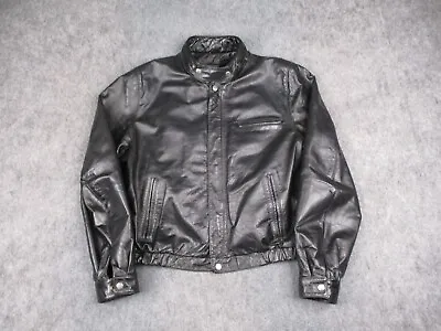 Vintage Biker Jacket Mens 44 Black Leather Motorcycle Cafe Racer Fleece Bermans • $47.99