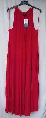 £17.50 • Buy Ladies Marks And Spencer Ruby Red Crinkle Effect Maxi Beachwear Dress Size 18