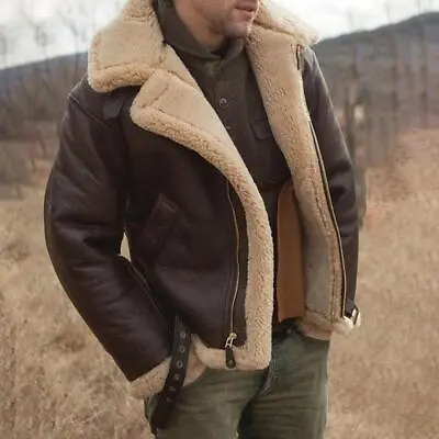 2023Men's RAF Aviator Real Leather Jacket Coat Bomber B3 Sheep Skin Pilot Flying • $60.99