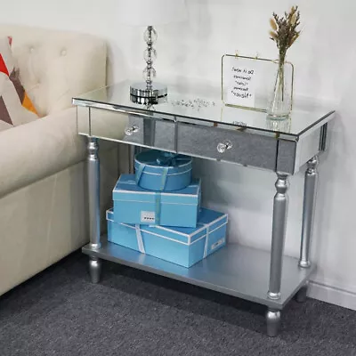 Mirrored Counter Table Console Table Desk With 2 Drawers And Bottom Shelf • $104.98