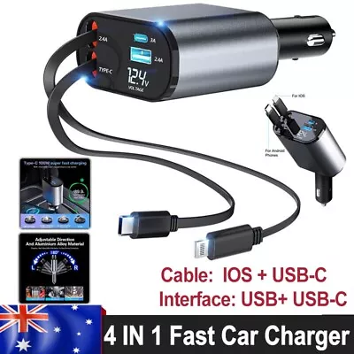4IN1 Retractable Car Charger USB Type C Cable For Phone PD Fast Charge Adapter • $31.84