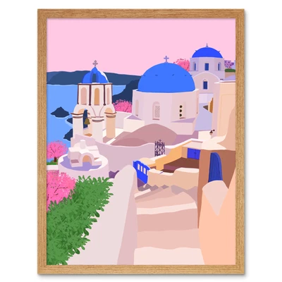 £33.99 • Buy Santorini Greece Buildings Illustration Wall Art Print Framed 12x16