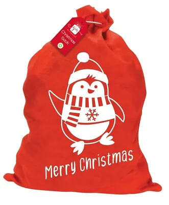 Large Christmas Felt Santa Sack Present Stocking Bag Filler MERRY XMAS PENGUIN • £5.49