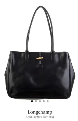 Black Longchamp Solid Leather Tote Bag • $45.48