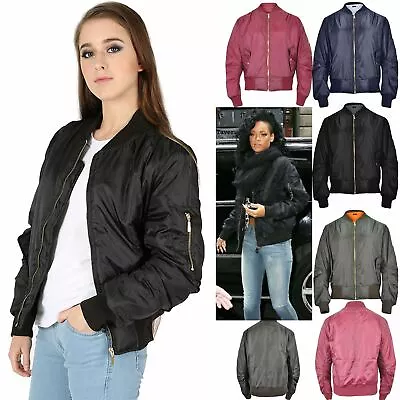 £9.99 • Buy Womens Bomber Jacket Zip Up Biker Stylish Coat Ladies Classic Vintage Style