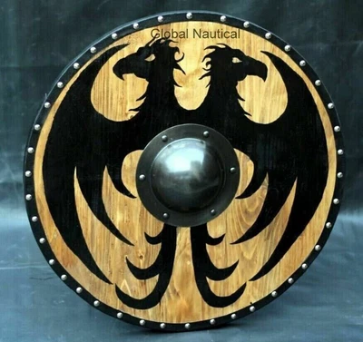 £117.60 • Buy Wooden Shield 24  Solid Wood & Leather Viking Shield Battle Ready Dragon Shield