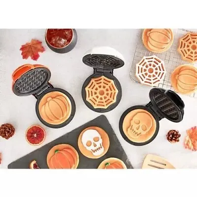 DASH Halloween Mini Waffle Maker Set Of 3 Pumpkin Skull Spider Web NEW IN BOXX • $29.99