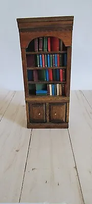 Dollhouse Concord Miniatures 1:12 Vintage Wooden Bookcase With 36+ Books • $18.95