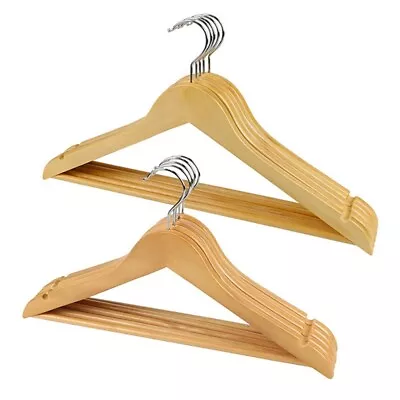 £2.99 • Buy Wooden Coat Hangers Suit Garments Clothes Wood Hanger Trouser Bar Set Uk Stock .