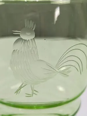 RARE Vtg Orig Vaseline Glass Bottle Decanter W Stopper Chicken Rooster Engraved • $199