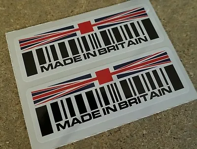 2 X MADE IN BRITAIN Barcode +country Flag Stickers Jaguar Mini Land Rover  90mm  • £2.75