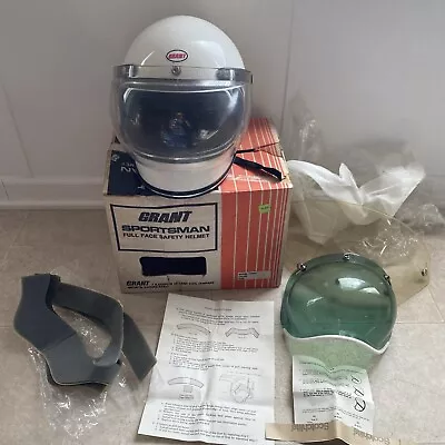 Vintage Grant  Motorcycle Helmet Blue Full Face Bubble Visor Universal Size • $134.99