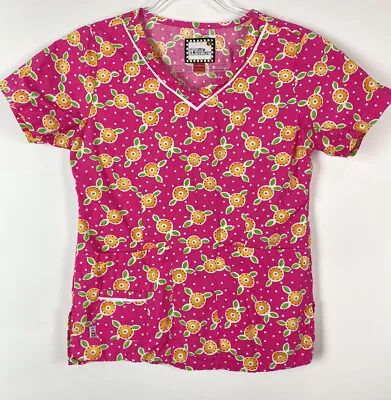 Mary Engelbreit Scrub Top Size XS Pink Floral M3007 Nursing Medical Uniform • $8.99