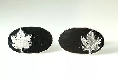 Very Nice 925 Sterling Silver Oval Maple Leaf Cuff Links 10.6 Grams (BR4358) • $26.10