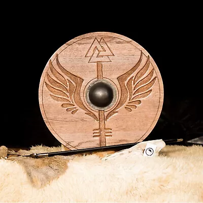 £132 • Buy Authentic, Wooden, Medieval LARP Hand Carved Viking Shield With Steel Boss