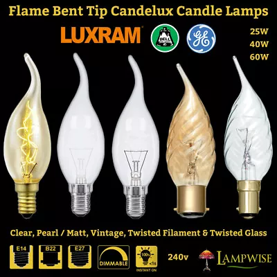 £6.90 • Buy Flame Bent Tip Candelux Bohemian Frosted/Pearl/Gold/Clear BC SES SBC Candle Bulb