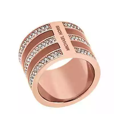 MICHAEL KORS Women’s Rose Gold Pave Crystal Tri Ring Sz 8 • $30