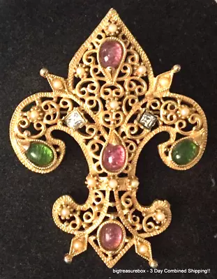 Vintage Brooch Pin Rhinestone Gold Tone Fleur De Lis Jewelry Lot Y • $1.99