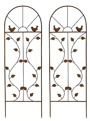 Garden Trellis Wall Plant Support Metal Rose Frame Rust Effect Birds Leaves 2Pcs • £43.98