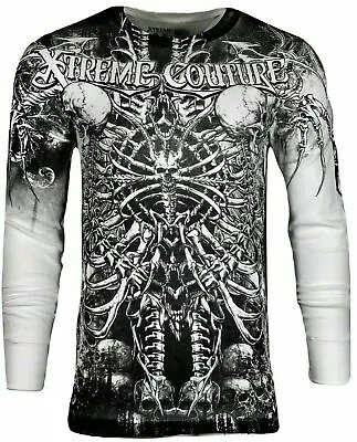 Xtreme Couture By Affliction Men's Thermal Shirt CATACOMBS Skull Biker White • $27.95