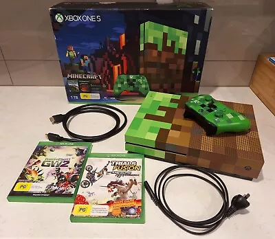 Xbox One S Minecraft Console 1TB Complete In Box Limited Edition + 2 Games • $375