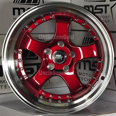 18x9.5 5x114.3 +20 MST MT07 GLOSS RED 5 SPOKES MACHINE LIP W/RIVET WHEELS SET 4 • $817