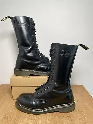 Dr. Martens 1914 Smooth Classic Black Leather Boots 14 Eye UK 6 EU 39 IB99 Good • £99