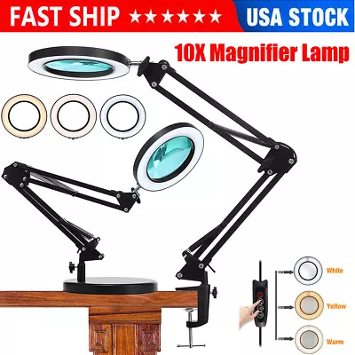 $25.39 • Buy 10X Magnifying Glass Light Magnifier LED Lamp Desk Reading Lamp W/ Base & Clamp