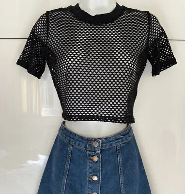 £4.99 • Buy Topshop Black Cropped Holed Mesh Tee T Shirt Top Size 6