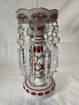 Hand Painted Moser Style Pink Ruby Bohemian Heritage Mantle Lusters Candlestick • $100