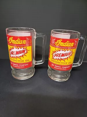 Set Of 2 VINTAGE INDIAN MOTORCYCLE 1982 CHIEF OIL CAN SIGN GLASS BEER MUGS RARE! • $55