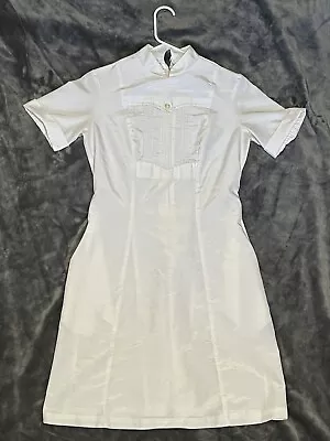 Women's Vintage 60's White Swan Nurse's Uniform Shift Dress Ribbed Medium • $40