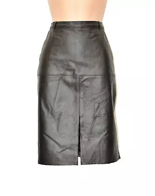 Women's Real Leather Straight Pencil Knee Length Black Skirt Size UK14 W30  • £49.99