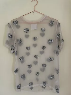 Meadham Kirchhoff Topshop Collab T Shirt Sheer Pink With Glitter Hearts Size S • £45