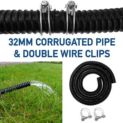 32mm (1.25 )corrugated Flexi Fish Pond Pipe/hose Tube For Pumpsfilters+2 Clips • £16.99