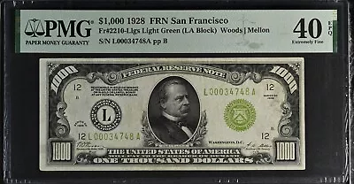 1928 $1000 Federal Reserve Note Bill FRN FR-2210- Graded PMG 40 EPQ (Extra Fine) • $5700