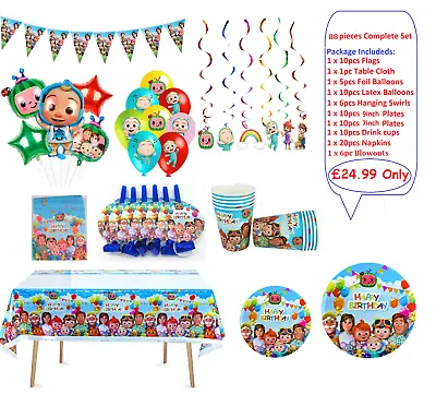 Cocomelon Theme Party Plates Cups Banner Balloons Kids Birthday Party Decoration • £3.99