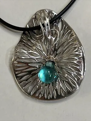 Jo24- Hagit Gorali Kalos Sterling Silver Lily Pad Necklace Handmade Karpel Glass • $95