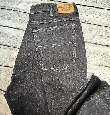 Men’s LANDS END Square Rigger Black Wash Denim Jeans Size 35 Made USA SEE PICS • $22