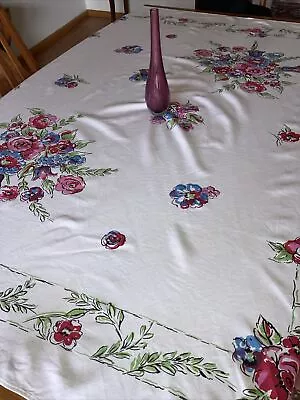 Vintage 50s  Spring Tablecloth  Pastel Flowers 52 X 62 • $24.99